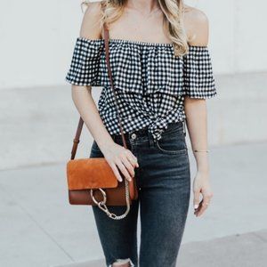 Sanctuary Ruffle Gingham Off the Shoulder Top